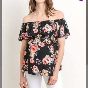 Black floral maternity off shoulder top